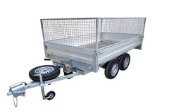 Remorque Benne ridelles grillagées 2 essieux de 750 kg 312 x 158 Pompe de levage électrique