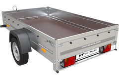 Remorque voiture simple essieu Uni trailer Garden Trailer 230 x 125 cm avec timon fixe 500/750 kg